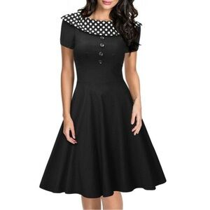 Modcloth Miusol Retro Pinup Boat Neck Polka Dot Cap Sleeve 50s Swing Dress